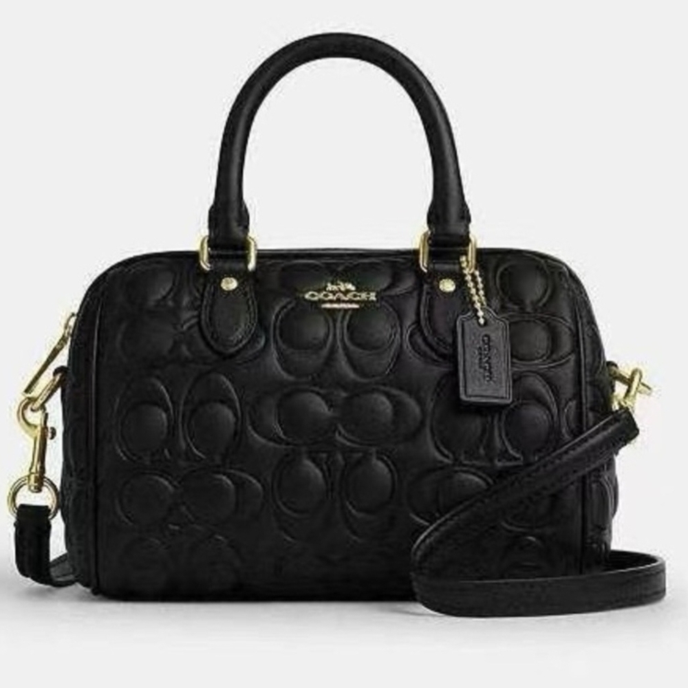 Coach Black Leather Satchel with Gold Accents